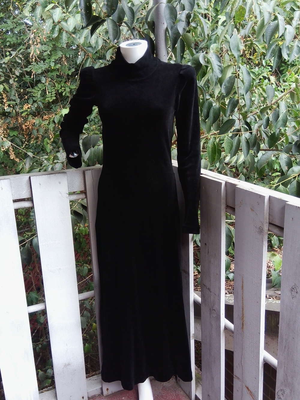 Vintage 1970s Betsey Johnson Alley Cat Black Velvet Mock neck Maxi Dress